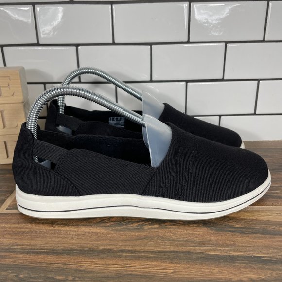 Clarks Cloudsteppers Breeze Step Womens Sz 6.5 Wide Shoes Black Comfort Slip Ons - Picture 3 of 14